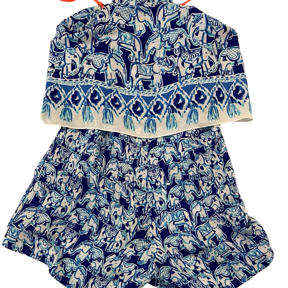 Lilly Pulitzer Romper Elephant Blue White Spaghetti Strap Size 0 summer - Picture 2 of 13